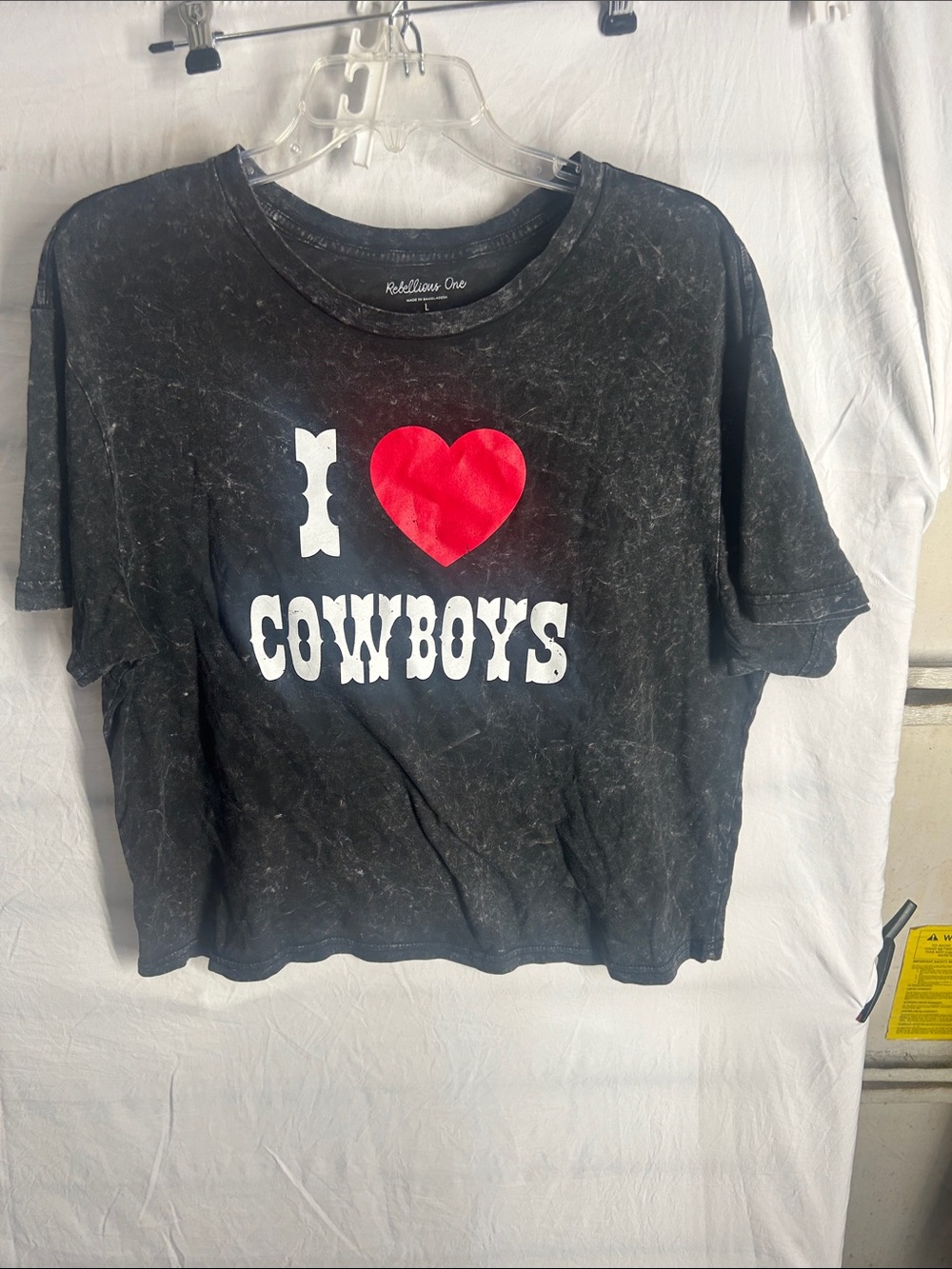 Rebellion Black Tee with Red Heart and White 'COWBOYS' Print